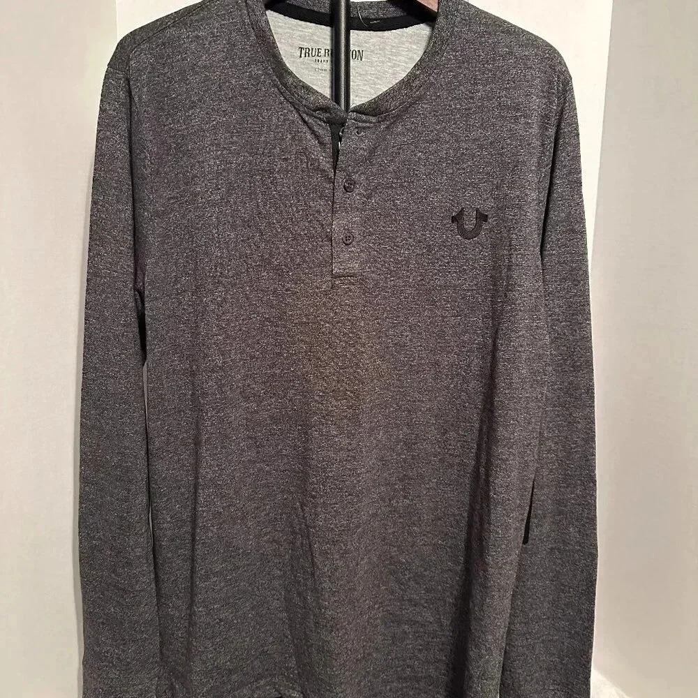 True Religion- Gray-Long Sleeve Henley- Size Large